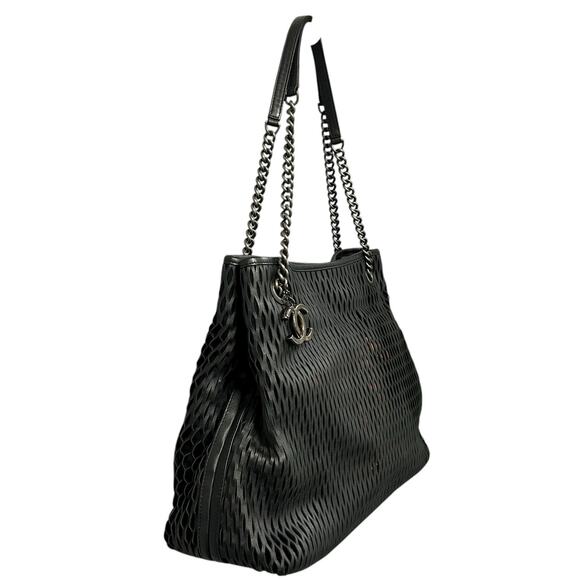 Chanel Black Orange Perforated Leather CC Double Handle Chain Tote Handbag - Picture 3 of 9